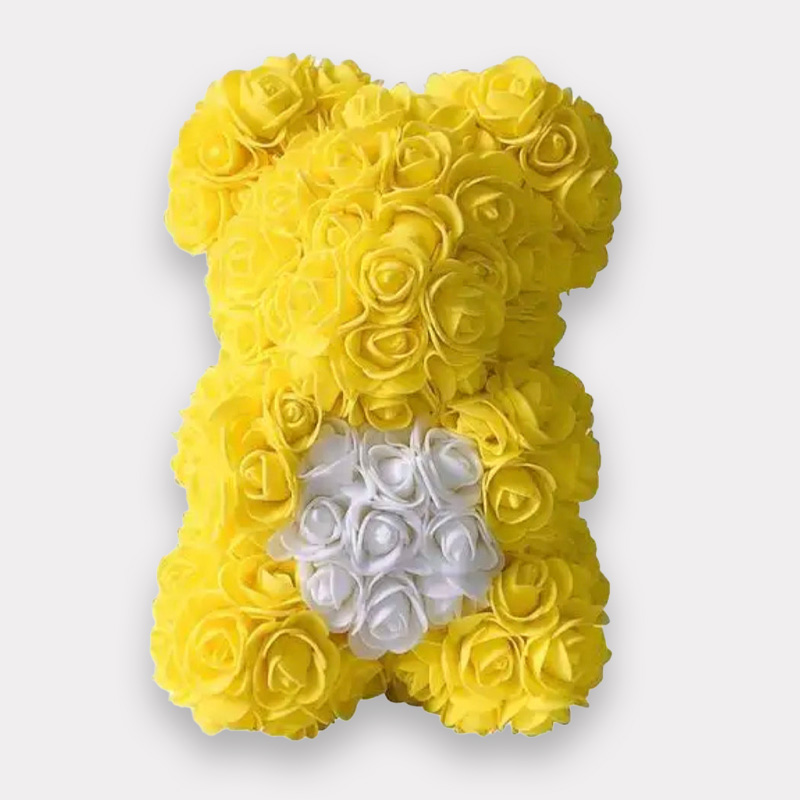 Rosen Teddybaer gelb mit weissem Herz Rosen Teddybaer gelb mit weissem Herz