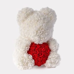 Rosenbär weiss mit rotem Herz 25cm